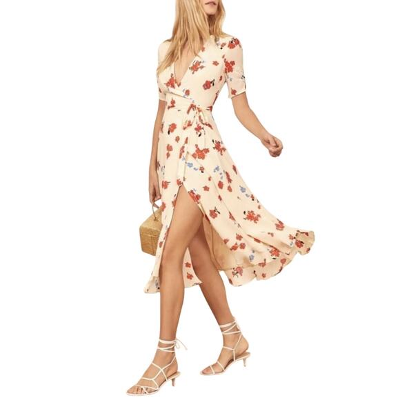 Reformation Napa White Floral Wrap Dress Size XS